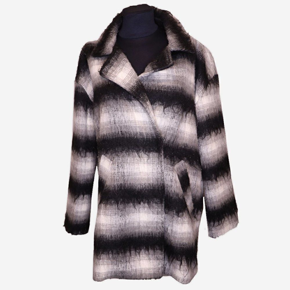 Plaid Cocoon Coat Sz S - Picture 2 of 6